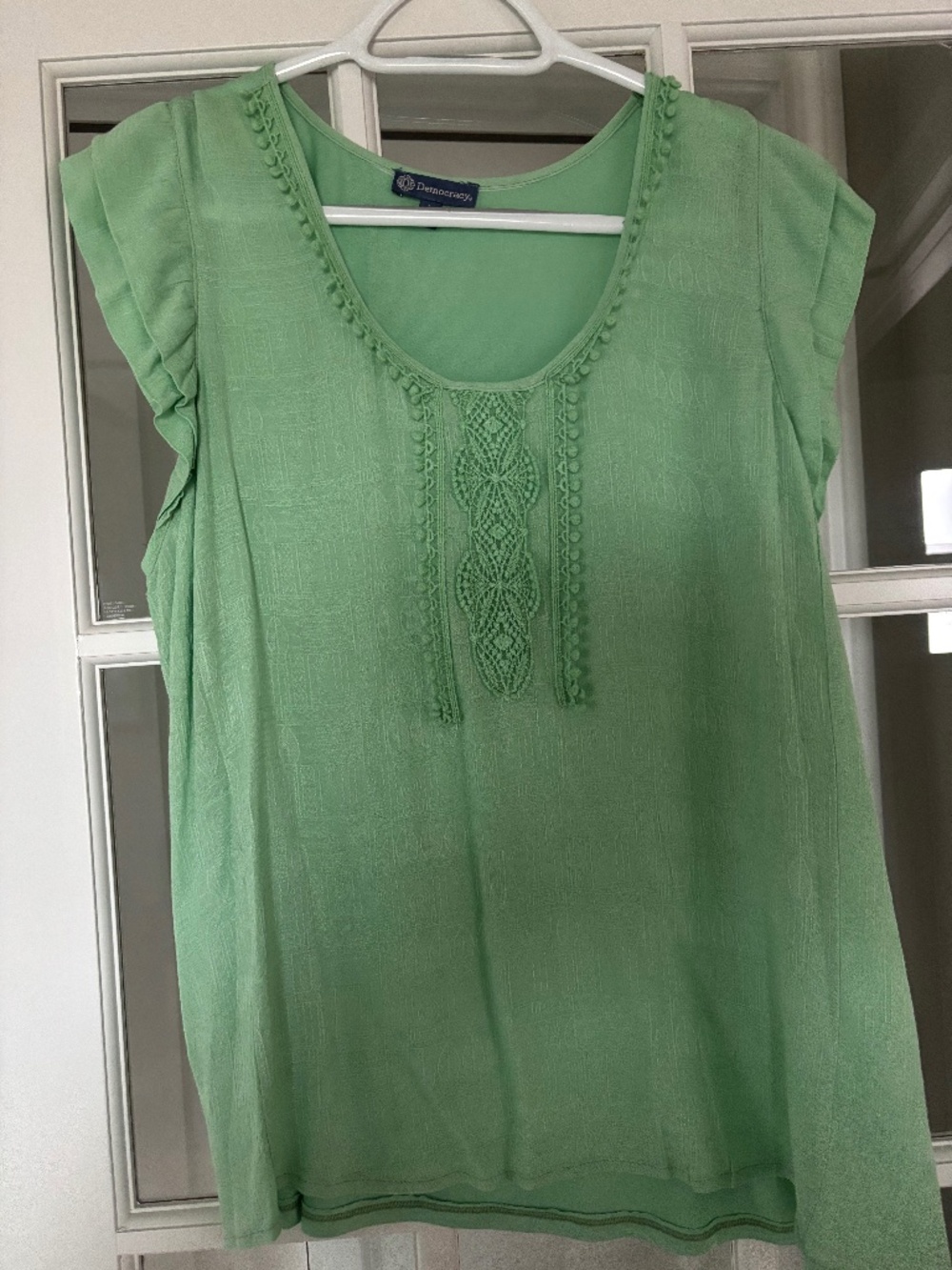 Democracy mint green, cap sleeve top.  Size L